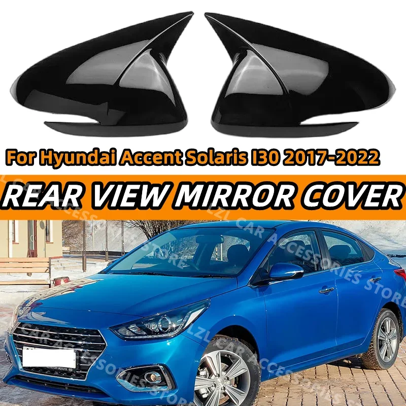 

Rear View Mirror Cover For Hyundai Accent Solaris I30 2017-2022 OX Horn Rearview Car Caps Shell Trim Carbon Fiber Look Exterior