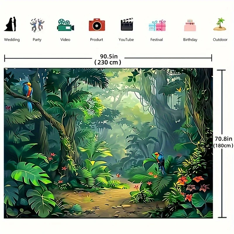 Enchanted Jungle Adventure Backdrop - Polyester Fabric, Spring Nature & Rainforest Theme, Green Dirt Road Design For Parties