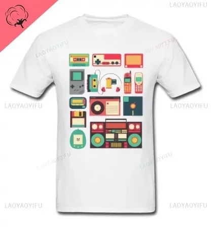 Techno Game PC T Shirt Console Cassette Controller Telephone Technology Videogame Black Tshirts for Men 80s 90s Classic Game