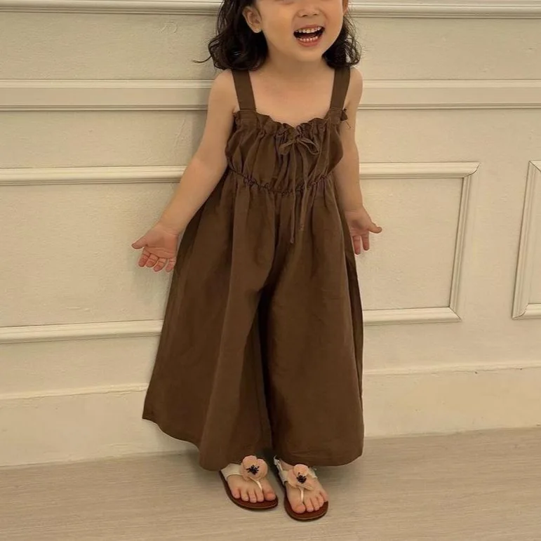 

Girl Kids Sleeveless Princess Sweet Casual Kids Jumpsuits Korean Fashionable Cute Baby Girl Suspender Wide Leg Jumpsuit Playsuit