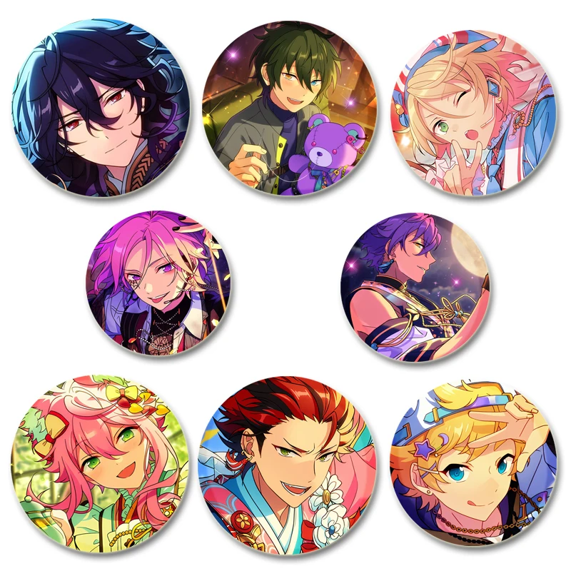 Anime Collection Ensemble Stars Tinplate Pin Round Cartoon Snap-in Brooches for Backpack Accessories Badge Handmade Decoration