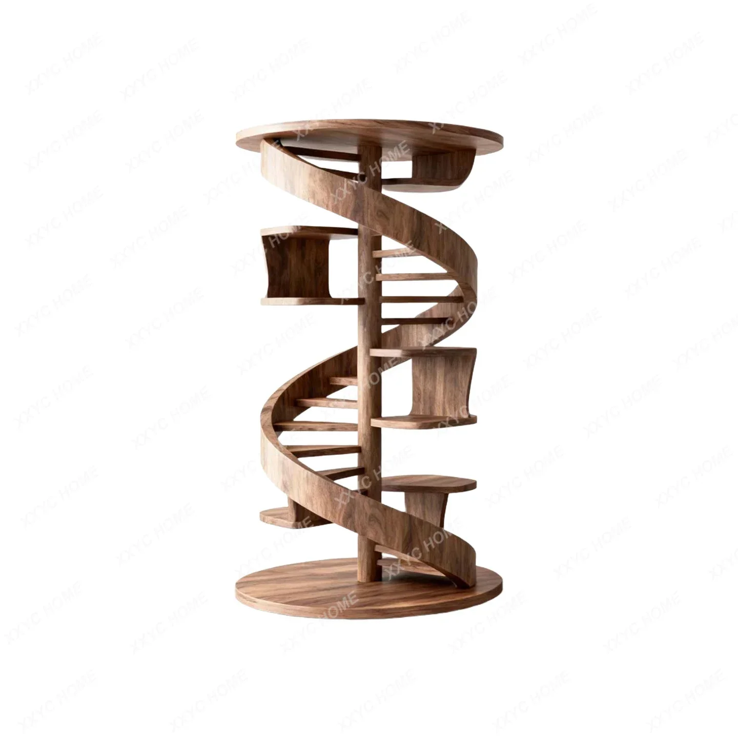 SS New Chinese Spiral Bookshelf Song Aesthetic Rotating Bookshelf Living Room Wall Solid Wood Shelf