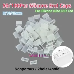 New 50/100Pcs 8mm 10mm 12mm Silicone End Cap No Hole 2 Pin / 4pin Hole for 8/10/12MM PCB IP67 LED Strip Tube Nonporous End Caps