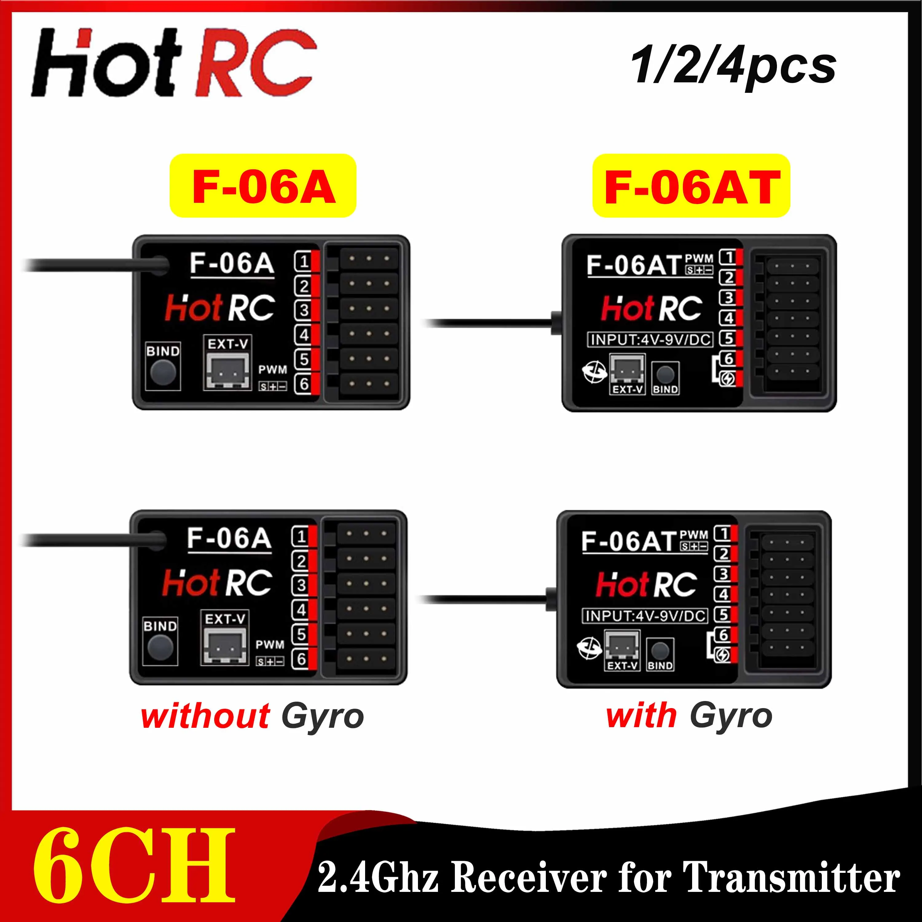 HOTRC 6CH 2.4Ghz F-06A F-06AT ジャイロレシーバー 6チャンネル 送信機無線システム リモートコントロール RCカー ボート タンク モデル玩具用