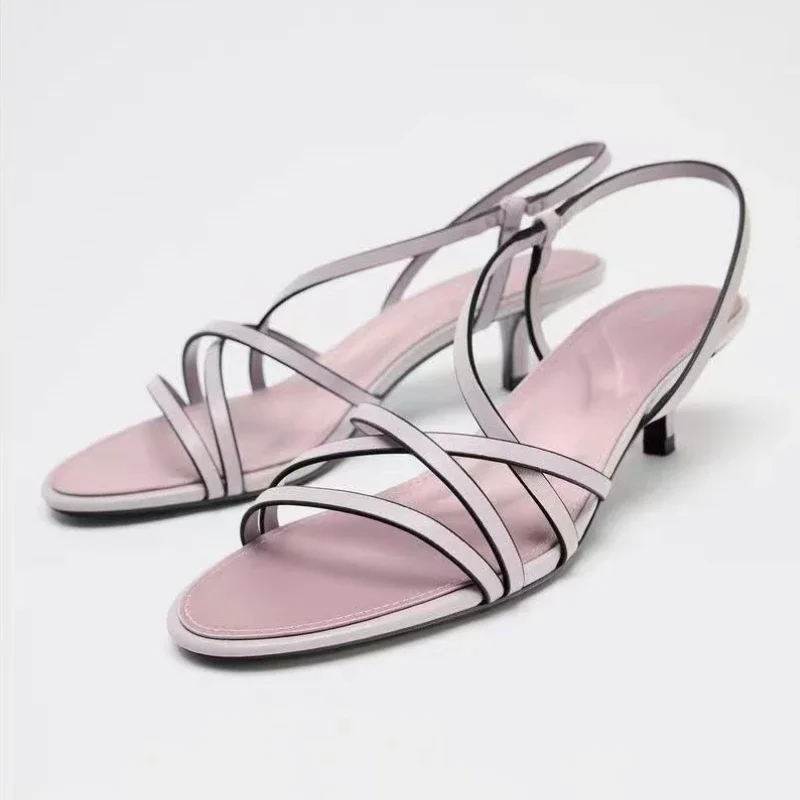

Fashion Narrow Band Kitten Heel Design Brand Sandals Women Elegant Pointed Toe High Heel Sandals Sexy Open Toe Zapatos De Mujer