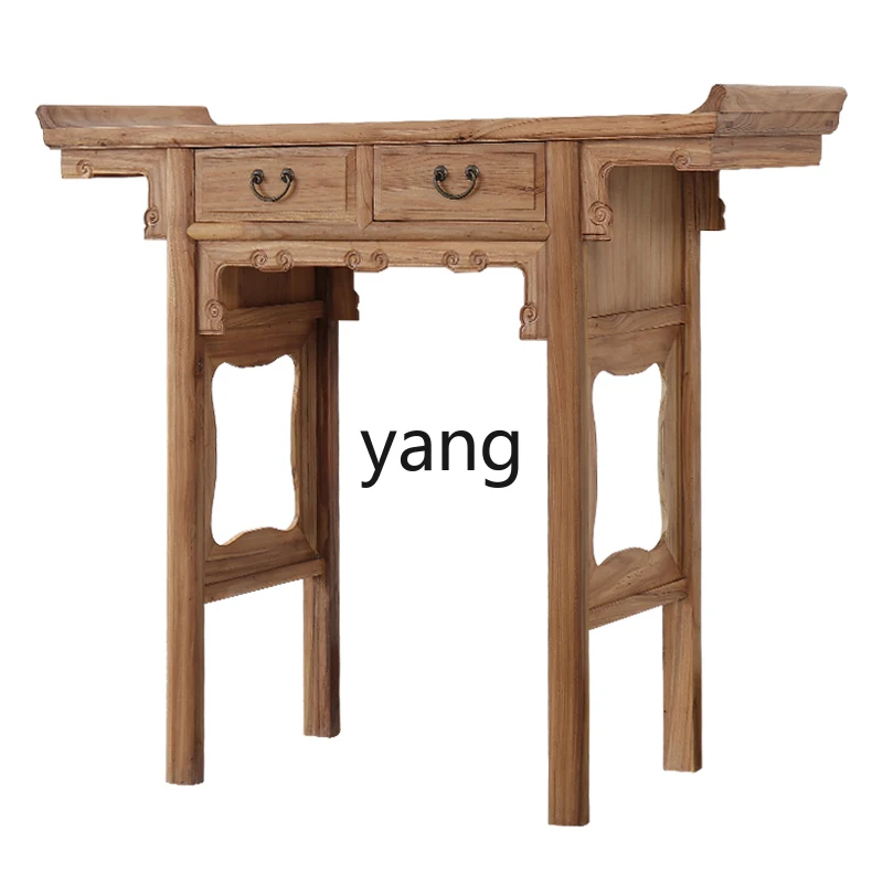 LMM Old Elm Warped Head Altar Antique Buddha Shrine Worship Table Solid Wood Buddhist Hall Incense Burner Table Customizable