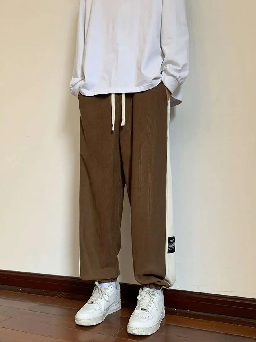 

Свободные мужские велюровые брюки, винтажные облегающие длинные брюки с высокой талией, удобные повседневные спортивные брюки для осеннего сезона