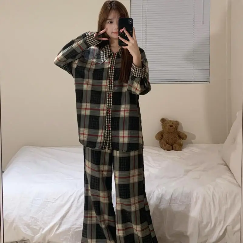 

Сексуальный пижамный комплект, новинка 2025 года, стильный кардиган, домашняя одежда, большие размеры, из двух предметов, студенческая повседневная женская одежда из 2 предметов с героями мультфильмов, брюки