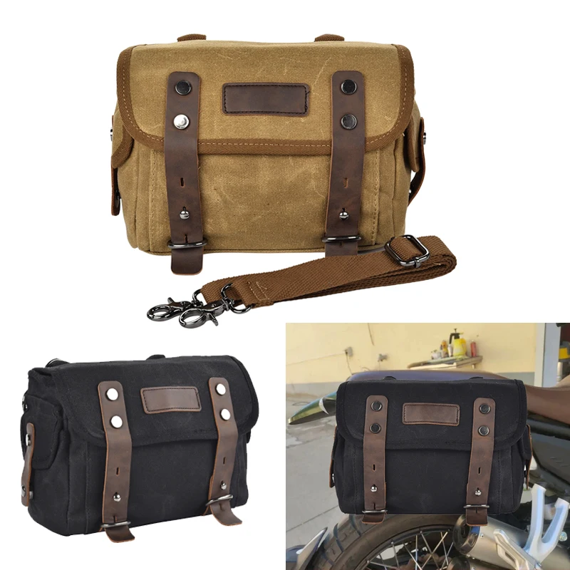 

Motorcycle Luggage Bag Waterproof Bike Saddle Bag Vintage Retro Rear Bag For Motorbike Waxed Canvas Rider Side Bag Men