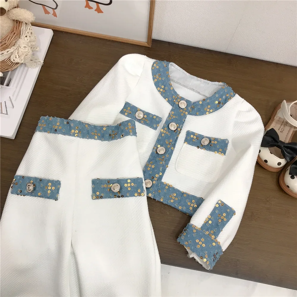 

Childrens Sets Girl Autumn New Children Causal Baby Spring Autumn Two Pieces Tide 2024 Round Collar Fashion Simple