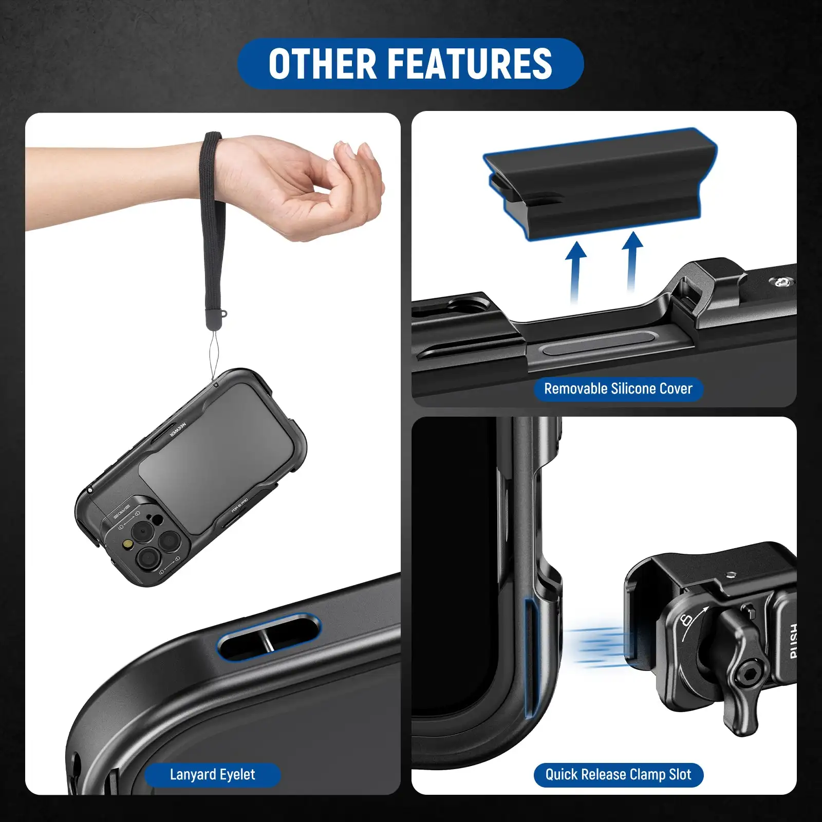 Custodia per gabbia per telefono NEEWER con piastra di base per obiettivo da 17mm e adattatore per filtro da 67mm per iPhone 16 Pro/ 16 Pro Max PA073/PA074