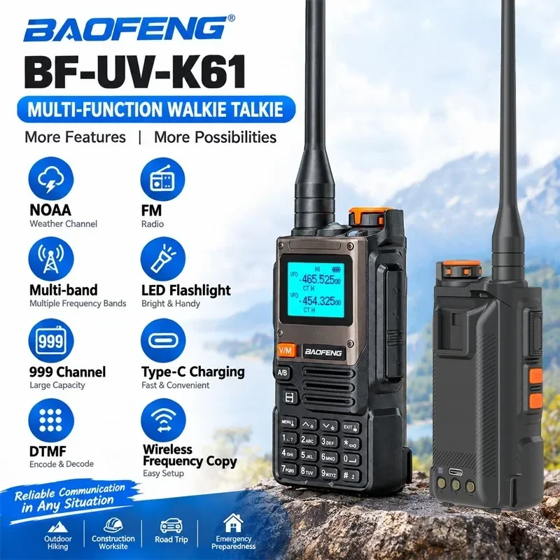 UV-K61 Baofeng Walkie Talkie Wireless Frequency Copy AM FM Multi Band Type-C Charge NOAA DTMF 999CH Handheld BF-K61 Two WayRadio