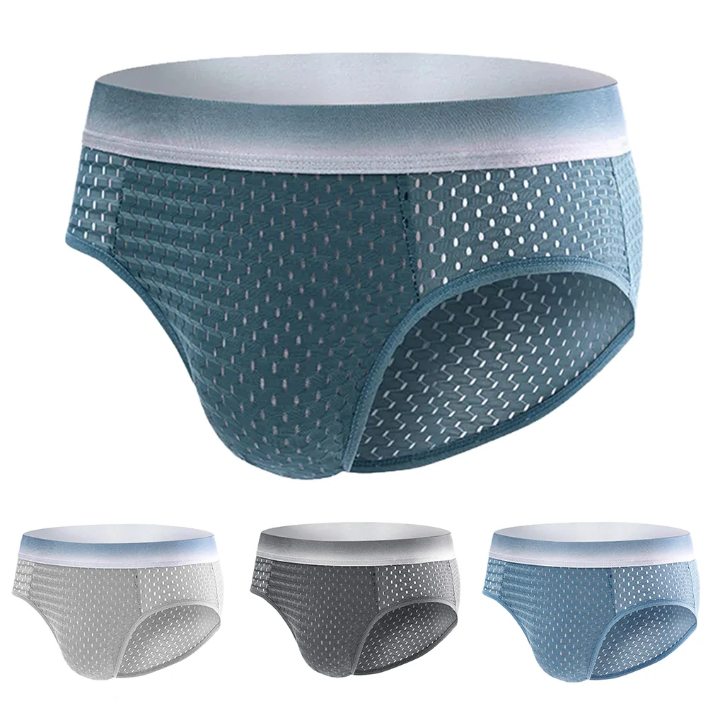 Classic Style Breathable Briefs Lightweight Briefs Mesh Fabric Solid Pattern Breathable Men's Underwear Breathe