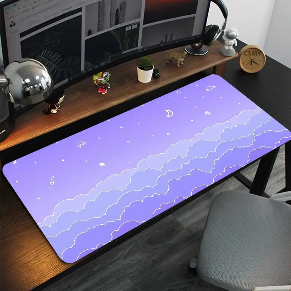 Dreamy Purple Blue Wave Starry Sky Mouse Pad, Extra Large  Edge-Locked Gaming Desk Mat