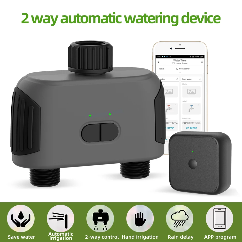 Tuya Bluetooth 2-Way Intelligent Water Timers Automatic Watering Controller Smart Garden Irrigation Sprinklers WiFi Gateway