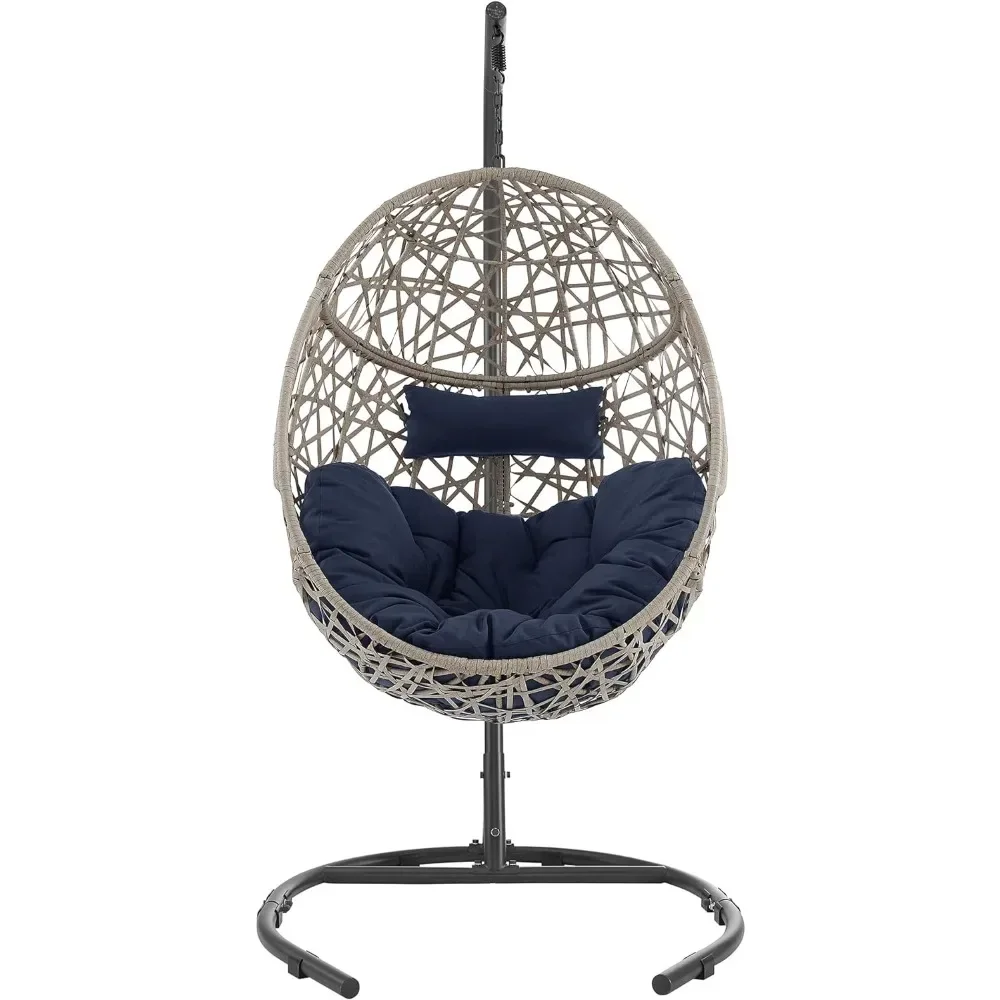 Outdoor Egg Chair Swing with Stand - Wicker Tear Drop Hammock Chair with Cushion