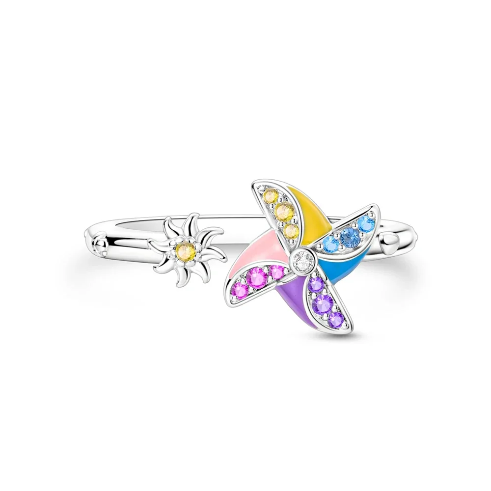 925 Sterling Silver Ring Spinning Windmill Ring For Women CZ Cubic Zircon Star Moon Flower Wedding Jewelry Rings Gifts