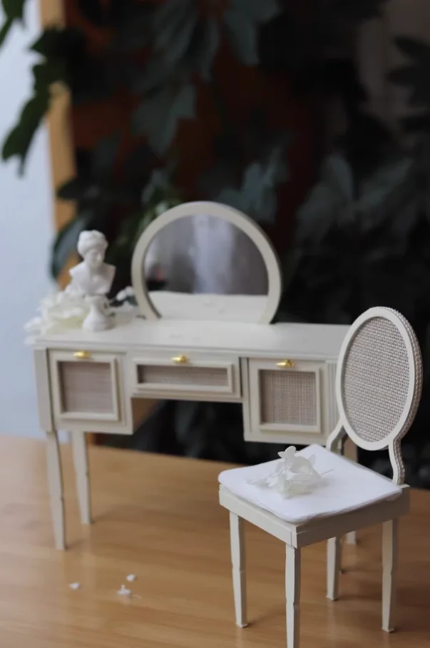 1/6 poppenhuis mini-meubels |   Franse romige vintage dressoirtafel opbergkast |   DIY Materiaal Kit Pack Handgemaakte BJD Decor