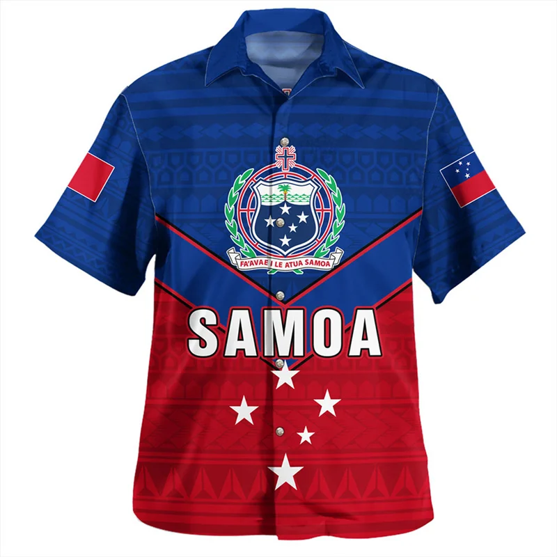 

3D Print American Samoa Tribal Coat Of Arm Pattern Beach Shirts For Men Summer Short Sleeve Cool Vacation Aloha Shirts Clothes
