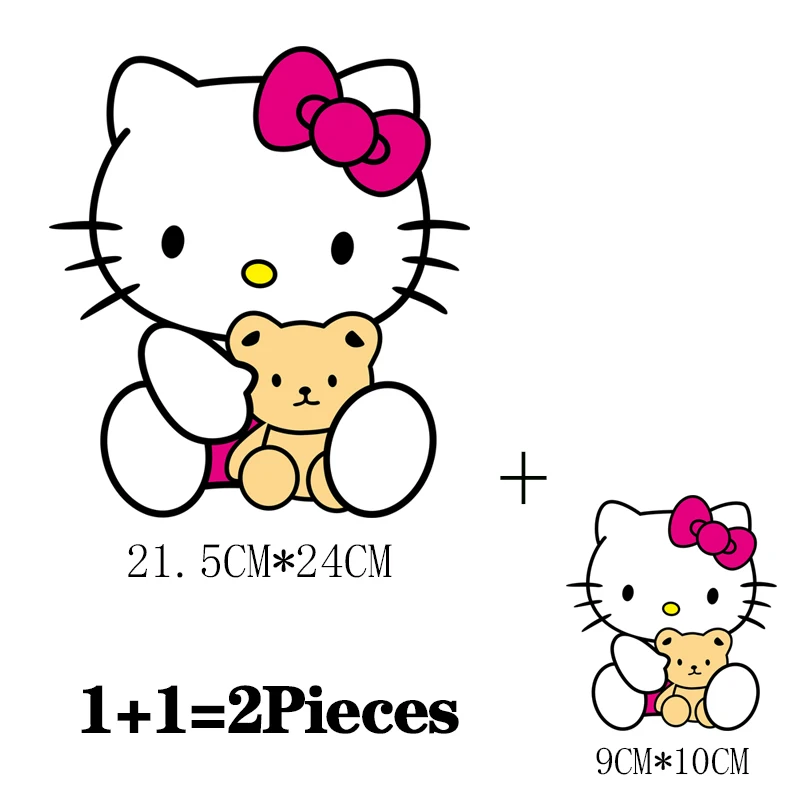 2Pcs/Lot Hello Kitty Heat Thermal Transfer Sticker Iron On Thermoadhesive Patches For Children\'s Clothing Ironing Application