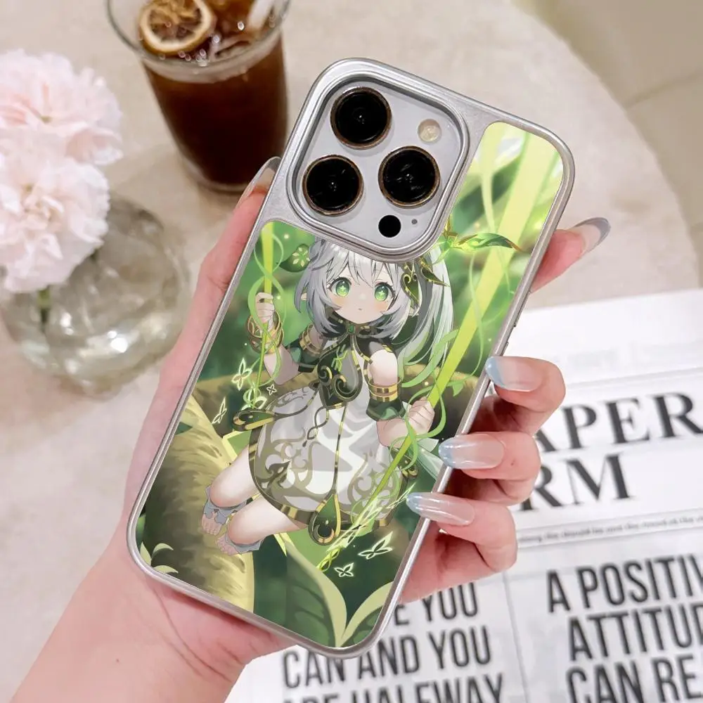 

Game GI Nahida Silver Plating Mobile Phone Case for iPhone 17 16 15 14 13 12 11 Air Pro Max Plus Colorful Cover