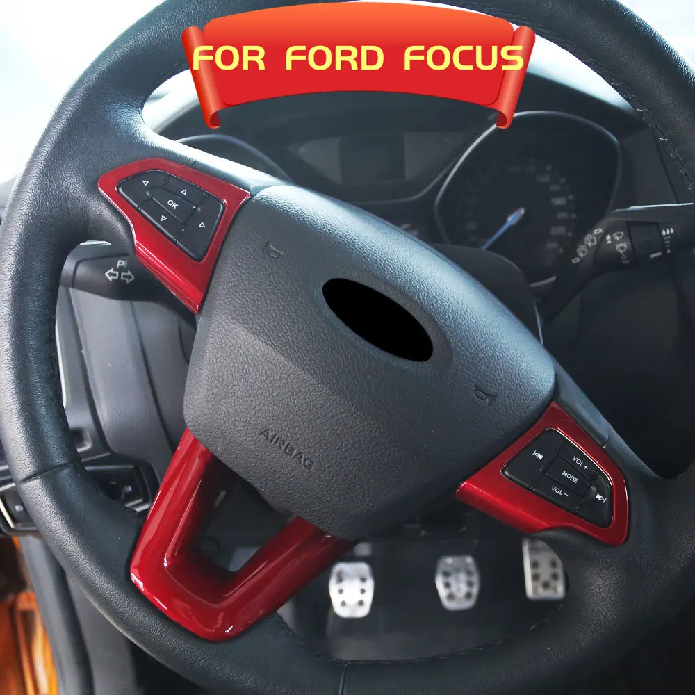 3Pcs/Set ABS Steering Wheel Button Panel Decoration Trim Sticker for Ford Focus 3 MK3 2015 - 2018 Car Stickers Accessories