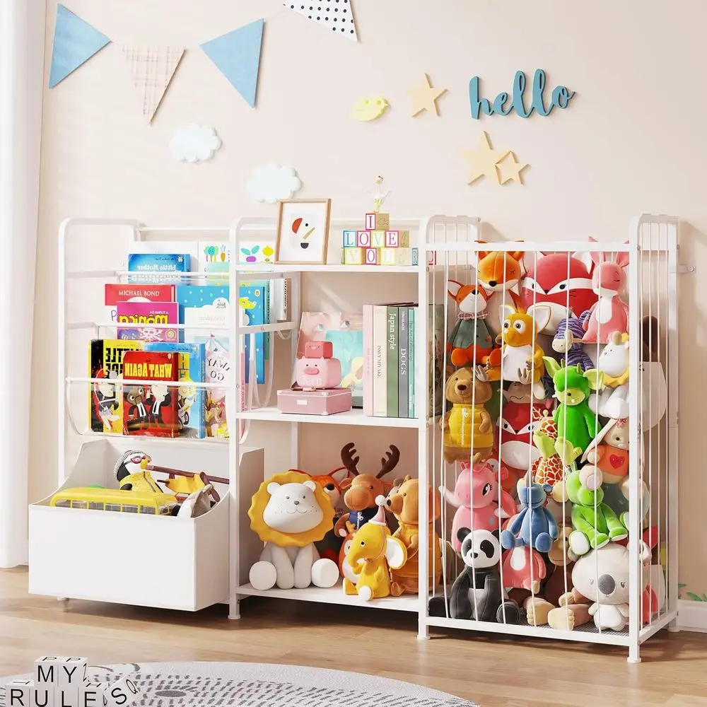 

3-in-1 Animal-Themed Storage Organizer: Kids' Bookshelf, Toy Storage, Plush Holder - Multi-Functional for Nursery, Bedroom, Play