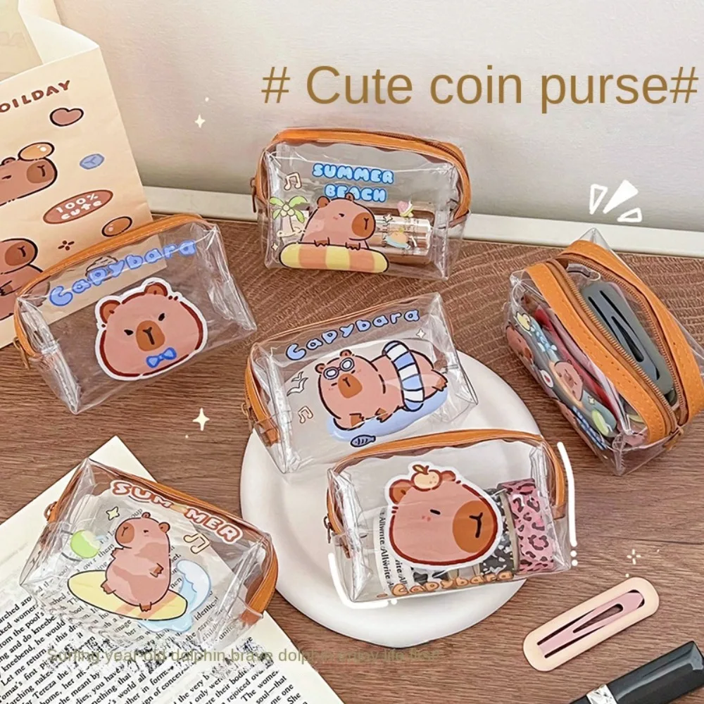 Cartoon Capybara Coin Purse PVC Cosmetic Bag Lipstick Storage Bag Makeup Case Data Cable Storage Bag Transparent Change Bag Girl