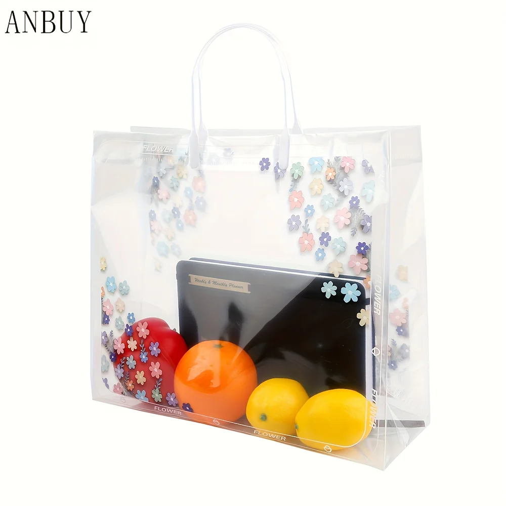 

12 Pack Clear Tote Bags, PVC Plastic Stadium Approved Transparent Beach Purse for Work, Clear Plastic Tote Bags with Handles, Sp