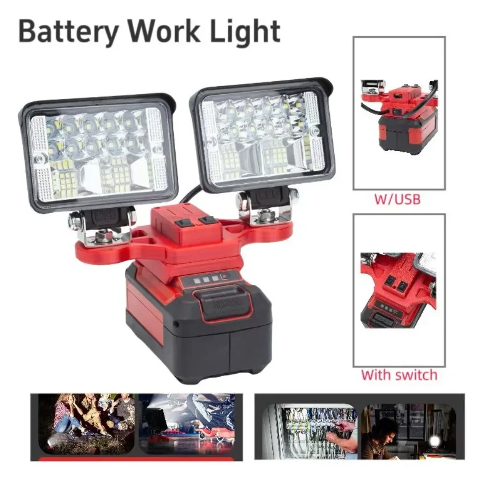 56W Wireless Portable LED Work Light For Ozito Einhell 18V Battery Tool Floodlight Flashlight With USB And C-type Charging Port