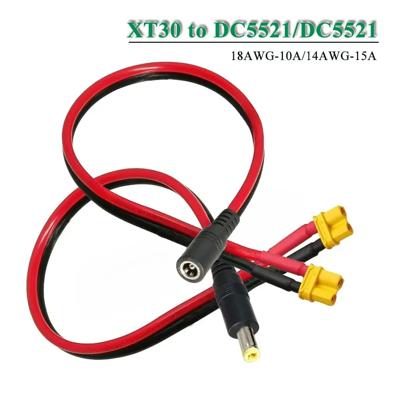 18/14AWG DC5521 DC5525 to XT30 Model Aircraft Connection Line 10A 15A XT30 To DC5.5 * 2.1/2. 5MM Extension Wire Connector Cable