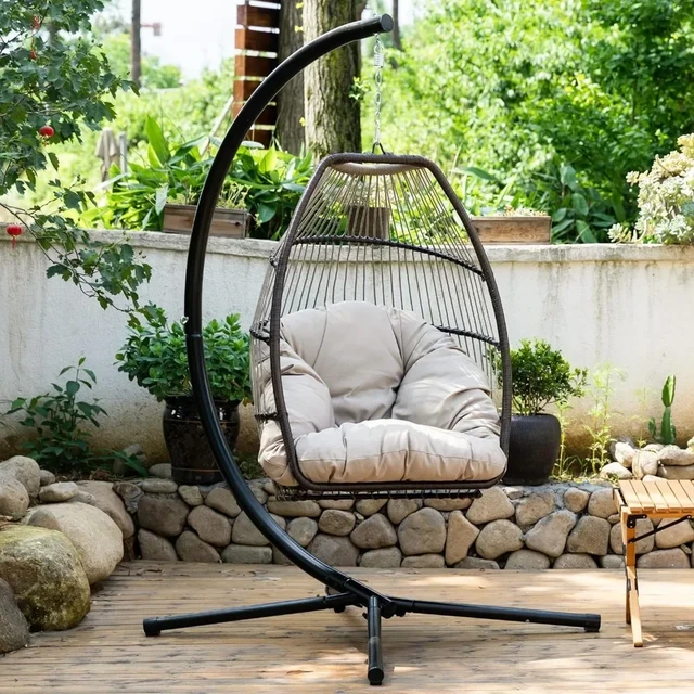 Egg Chair Hammock Hanging Swing Chair UV Resistant Cushion with Stand Indoor Outdoor Garden Egg Chair AliExpress