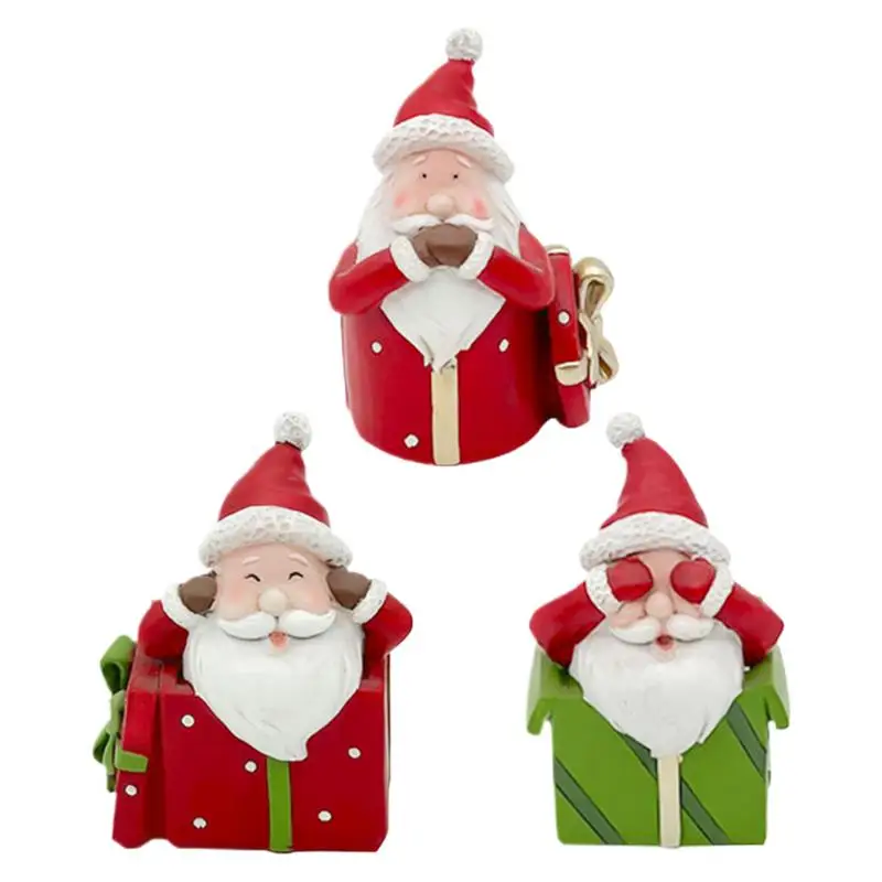 Resin Santa Claus Decorations Resin Santa Claus Desktop Ornaments Miniature Christmas Statues Cute Winter Christmas Decor Holida