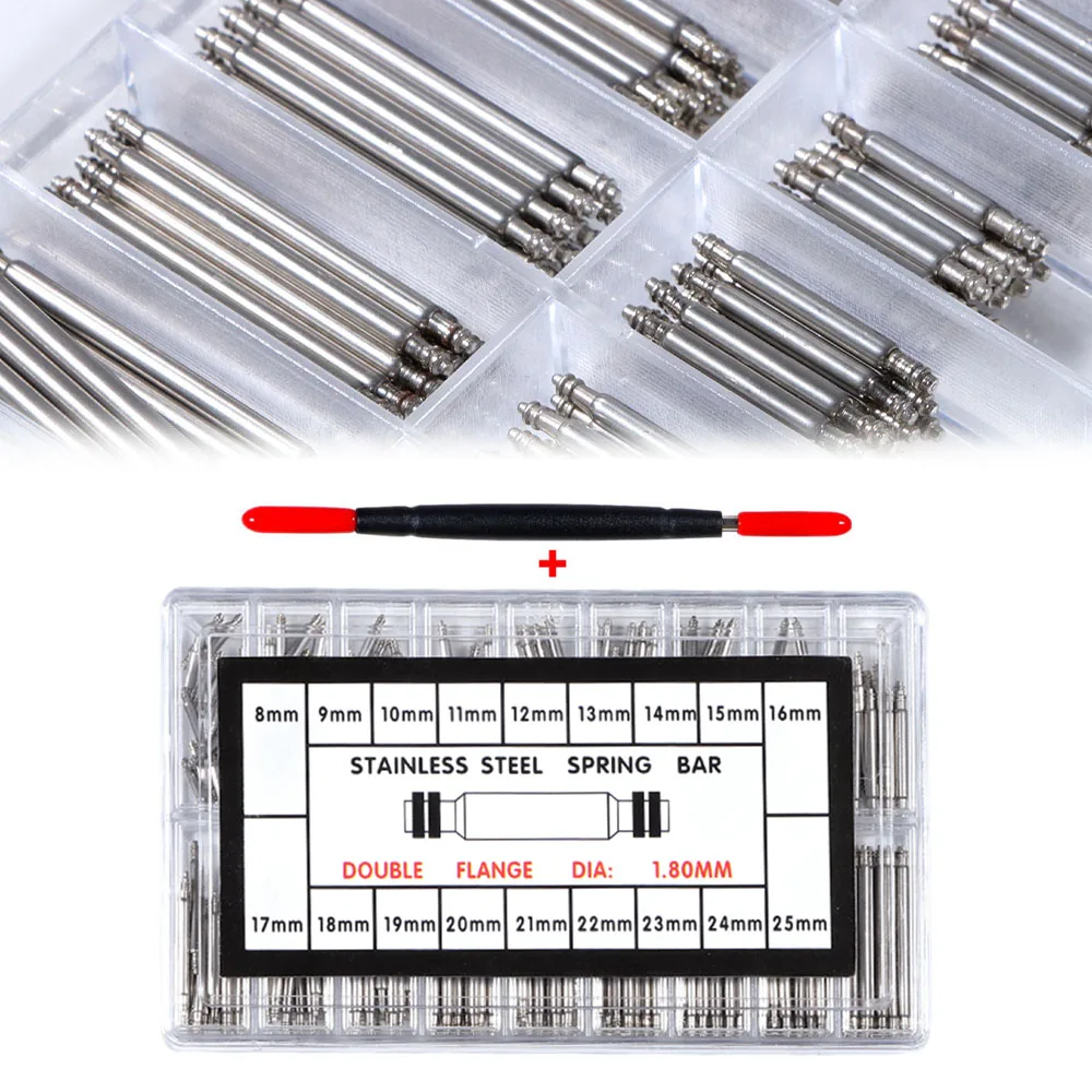 360 270 teile/satz Edelstahl Federstege Durchmesser 1,5mm 1,8mm Länge 8mm - 25mm Armband Armband gürtel Uhr Reparatur Werkzeuge Pin