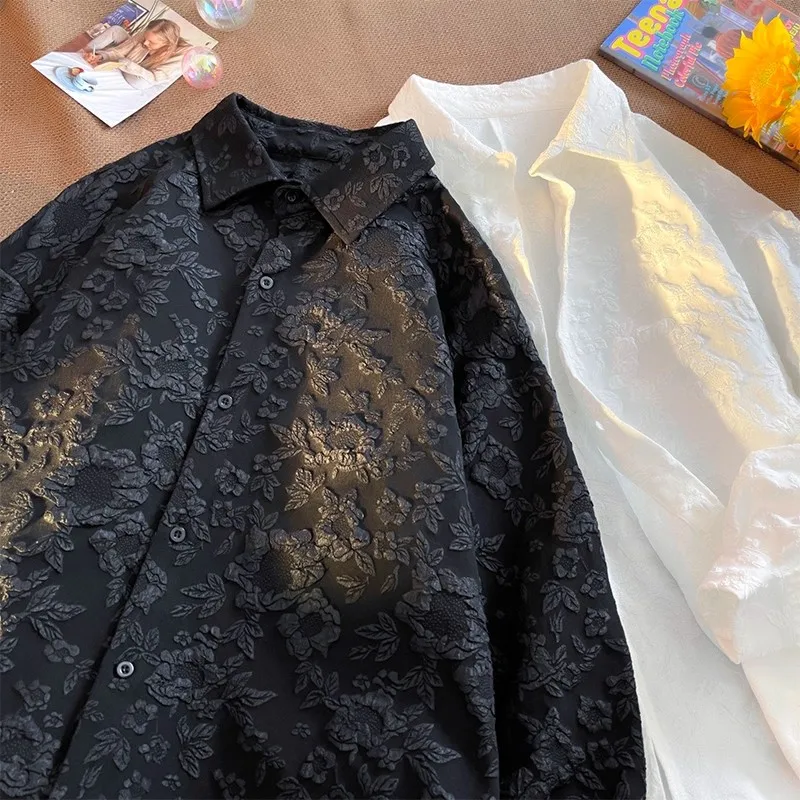 

Жаккардовая рубашка в стиле Old Money, мужская свободная кардиган с тиснением и длинными рукавами, плиссированная повседневная рабочая рубашка с тиснением, модная