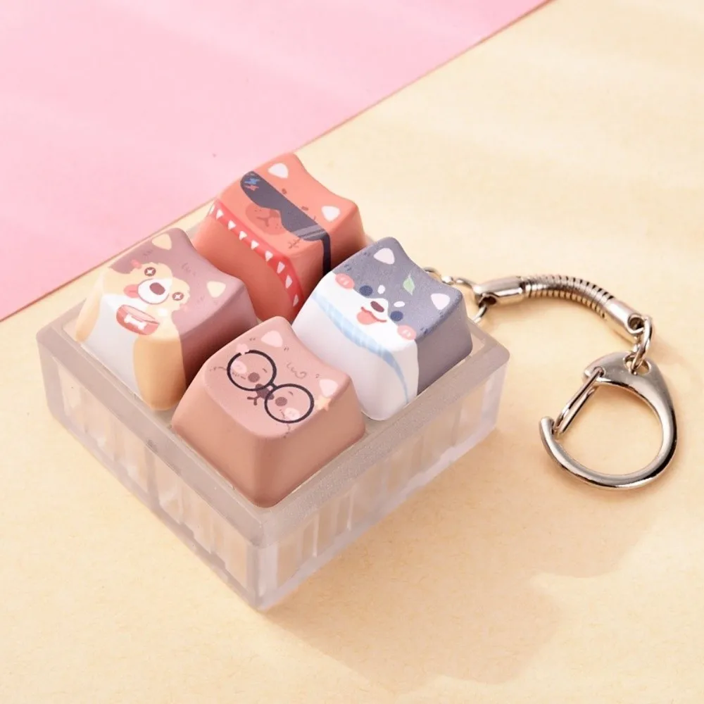 4-Tasten-Welpen-Tastenkappen-Schlüsselanhänger, Kawaii-Entspannungstasten-Fidget-Schlüsselanhänger, kreatives, tragbares mechanisches Tastatur-Set, Geschenk für Freunde – Detail 7
