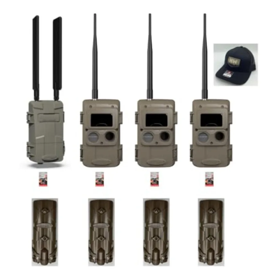 

Home security application, weatherproof plastic housing, black color, long-range IR night vision and 4 battery power banks for
