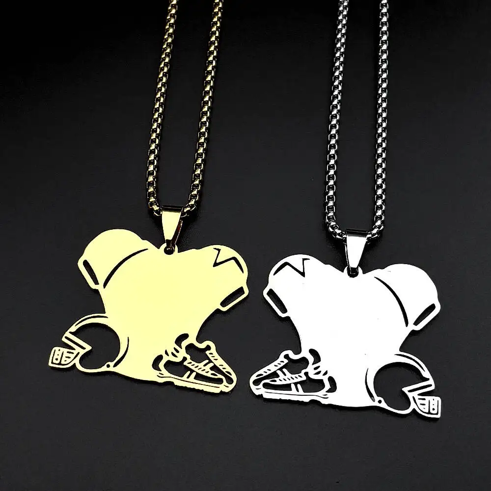 Rugby Player Clothing Helmet Pendant Necklace For Women Men Stainless Steel Gold Silver Color Sports Shoes Chain Jewelry Gifts