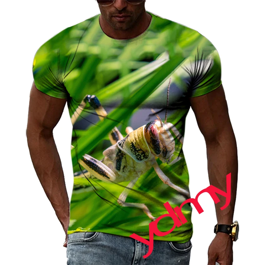 New Tide Fashion Summer Grasshopper Picture Men's T-shirt Casual Print Tees Hip Hop Personality Round Neck Short Sleev Tops