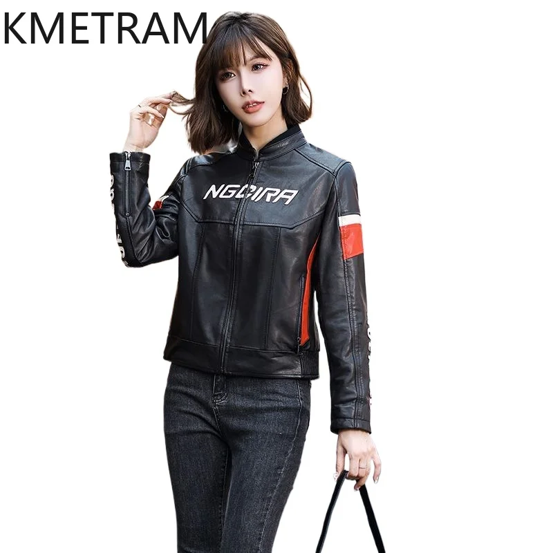 KMETRAM Real Sheepskin Leather Jacket Woman Short Slim Coat Stand Collar Autumn Motorcycle Jackets New Women Clothes 2026 casaco