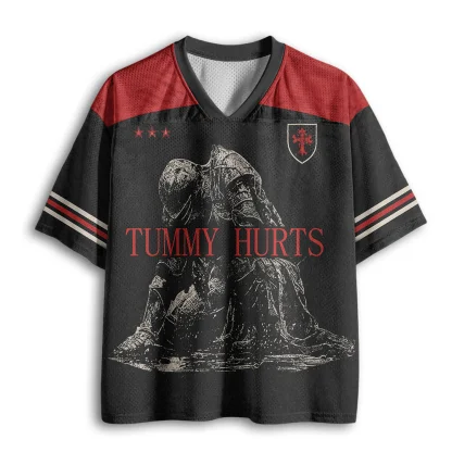 V Neck Mesh Jersey Short Sleeve Medieval Armor Knight Retro Print Top