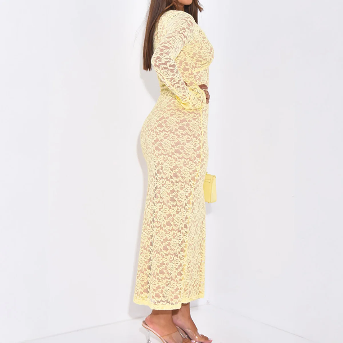 2025 vestido de mujer elegante moda hermosos vestidos de mujer vestidos de noche de fiesta nuevo Y2K Sexy encaje recortado vestido Maxi de manga larga