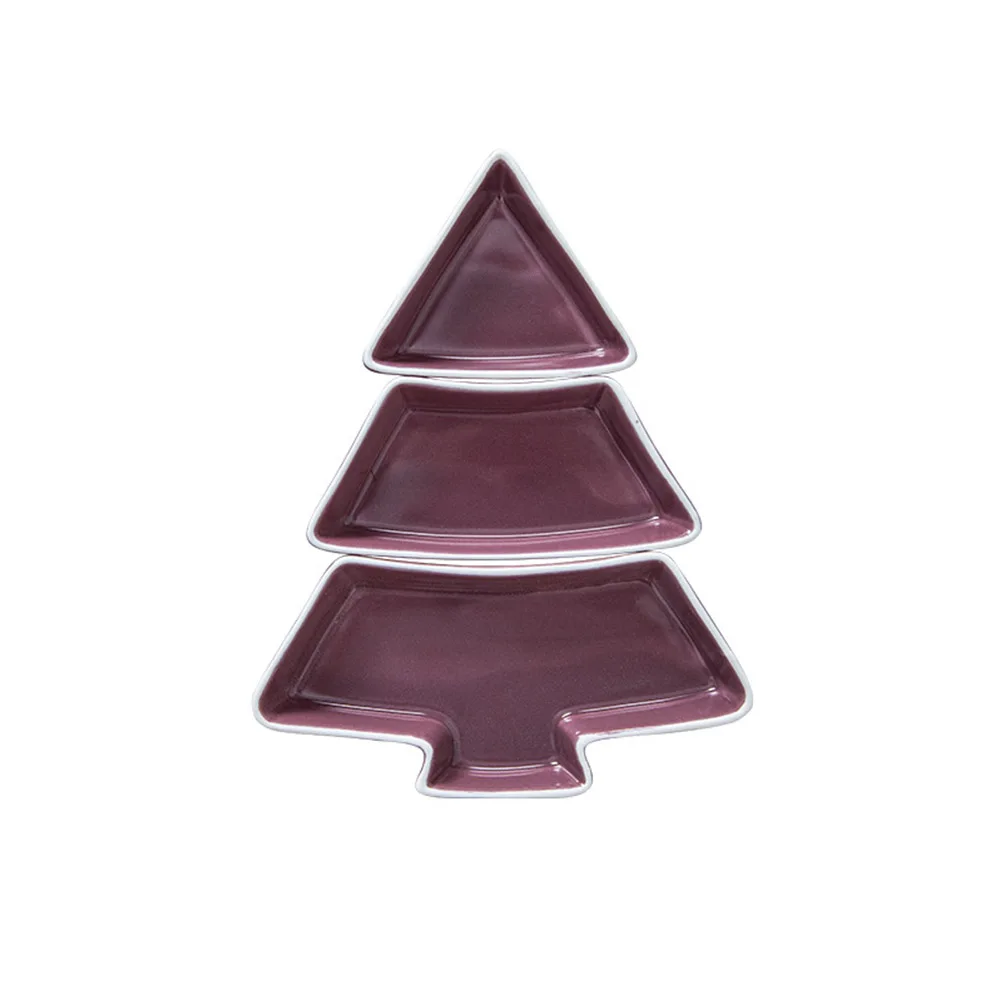 

Christmas Tree Shaped Ceramic Serving Tray with Divided Compartments for Snacks Nuts Dried Fruits Appetizers Sauces Tapas Chips