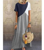 Women Dresses Long Maxi Dresses for women Vestidos Casual Dress Beach Patchwork Color Short Sleeve Loose Casual Plus Size Dress