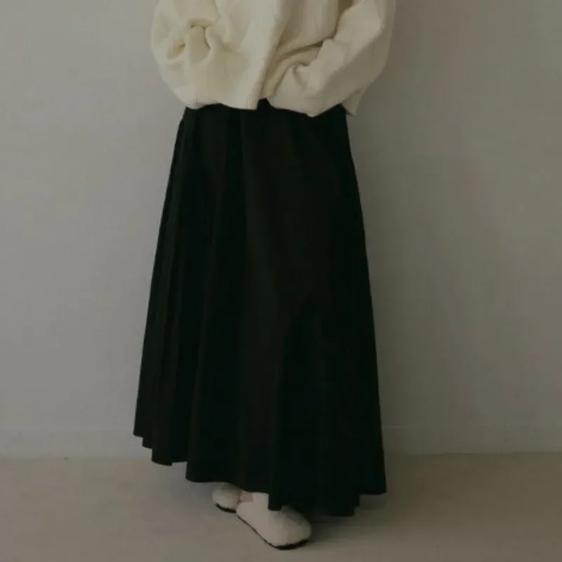 Japonês plissado a linha faldas saias femininas 2025 outono nova saia de cintura alta solta casual falda moda estilo preguiçoso ropa mujer