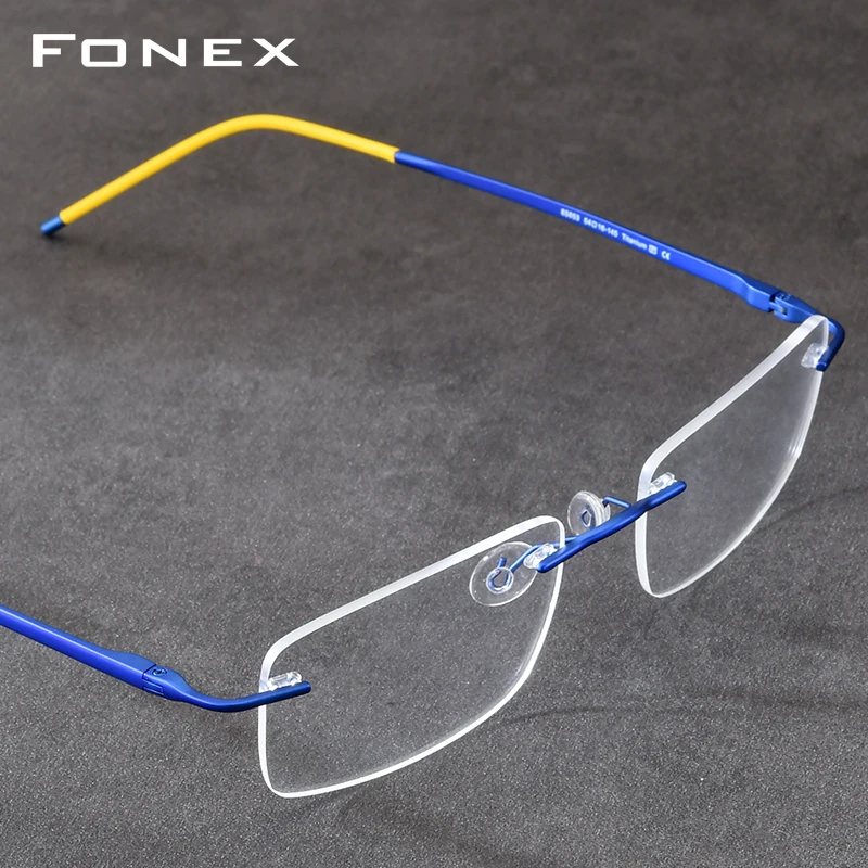 FONEX Pure Titanium Rimless Eyeglasses Men Brand Design Square Frameless Glasses Frame Women Japanese Ultralight Eyewear 85853