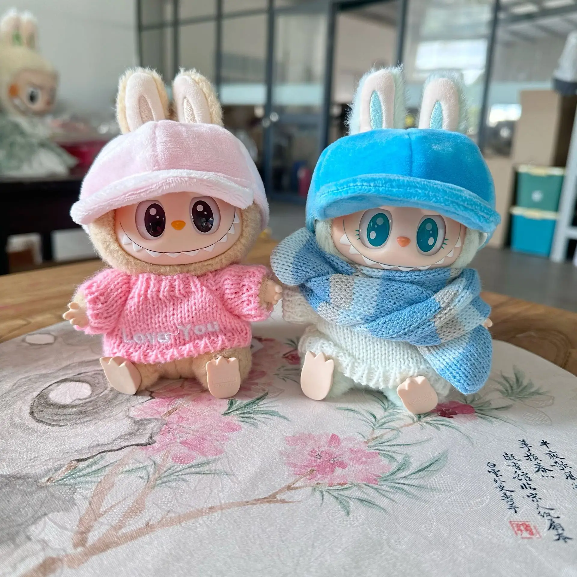 17cm Labubu Dolls Clothing Christmas Scarf Cute Mini Plush Doll\'s Clothes Outfit Accessories For The Monster Sweater Hat ES06K