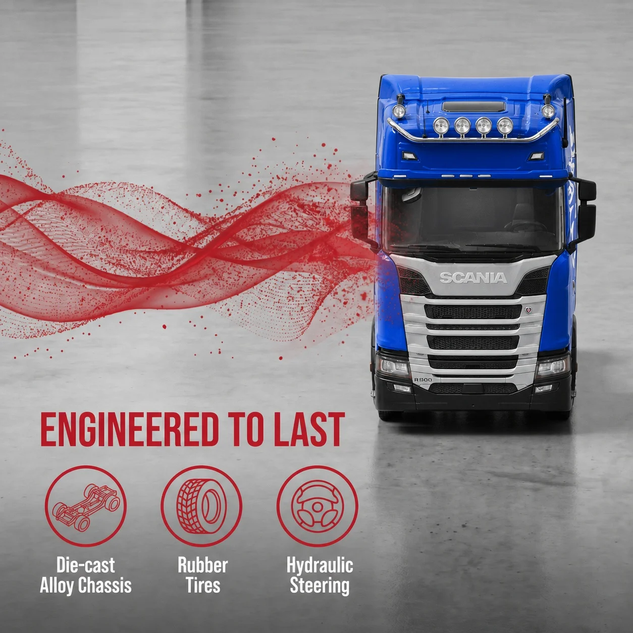 Modelo de Camión Pesado Scania R500 a Escala 1:64 - Modelo de Camión de Servicio Pesado con Semirremolque de Ocho Ejes, Regalo Perfecto para Entusiastas de los Camiones y Aficionados a la Modelismo