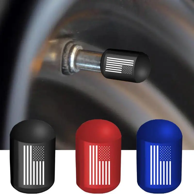 

Car Tire Stem Caps Metal Stem Covers Aluminum Alloy Tire Caps For Valves 4pcs Leak-Proof Dustproof American Flag Stem Cover Set