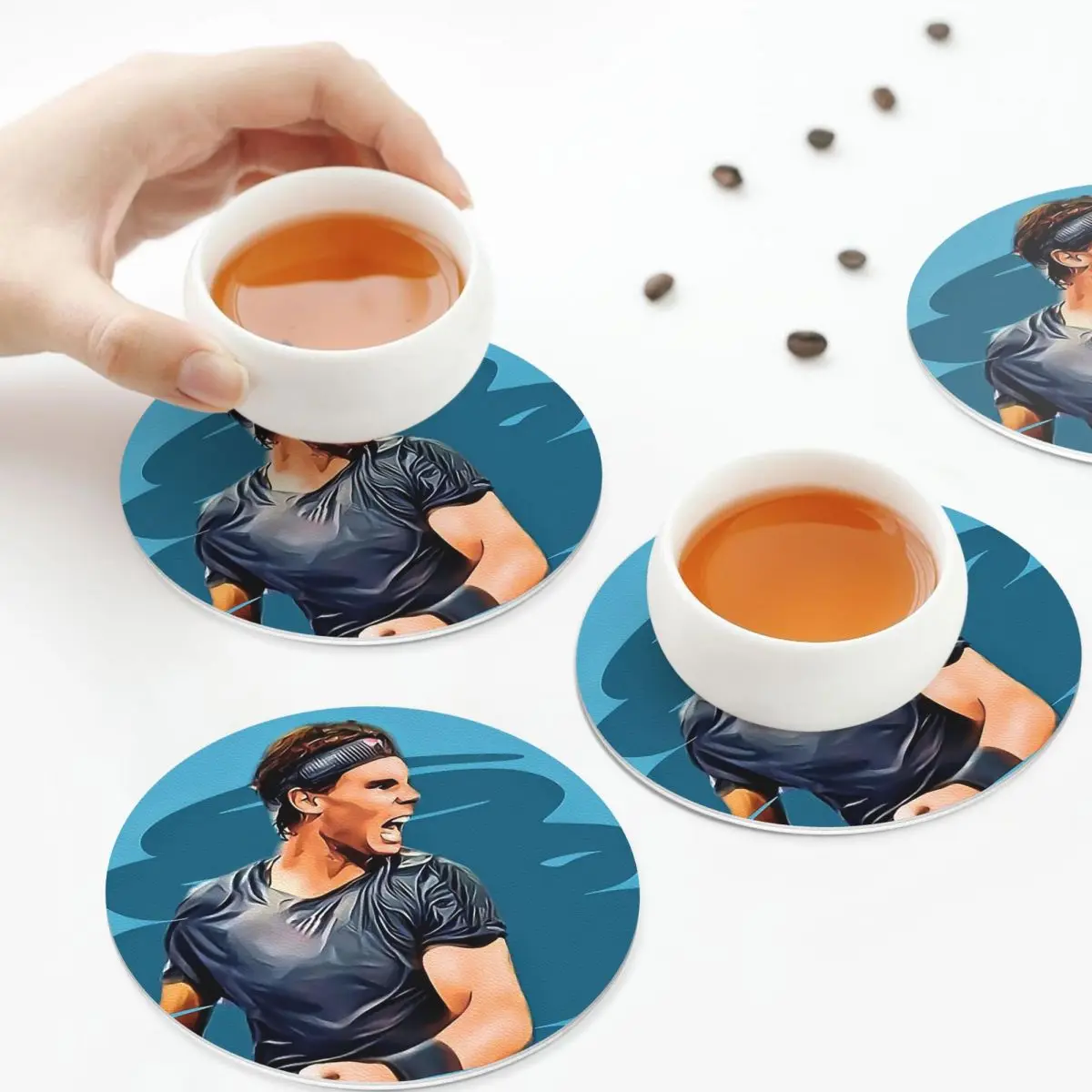 

Подставки Рафаэля Надаля, кухонные салфетки, водонепроницаемые изоляционные коврики для чашек, кофейные коврики для декора, домашняя посуда, подушечки, набор из 4 шт.